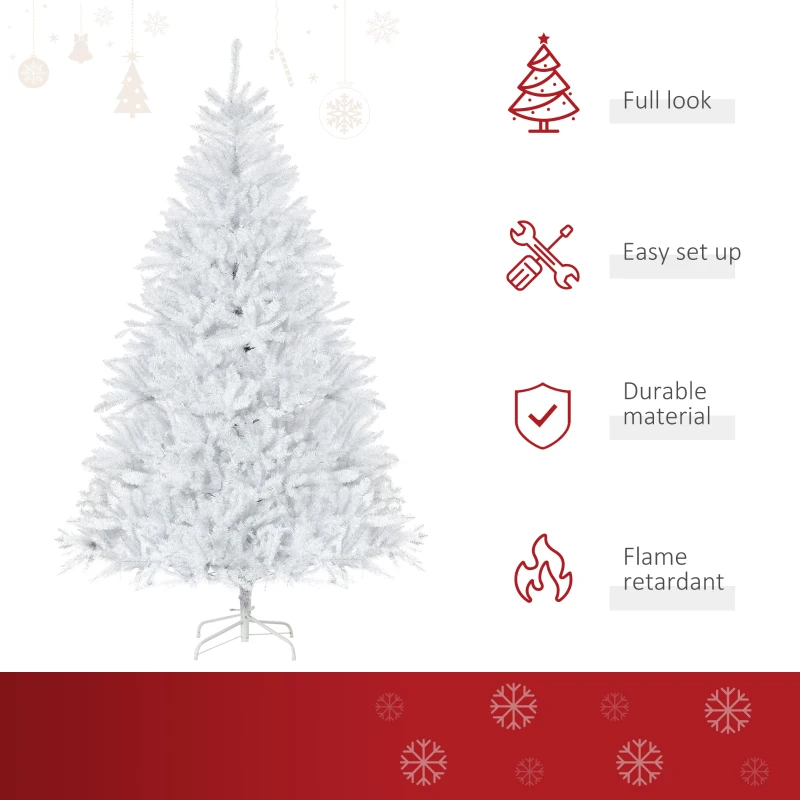 HOMCOM 7FT Artificial Christmas Tree Holiday Xmas Tree with Foldable Feet Home Indoor Holiday Decoration White