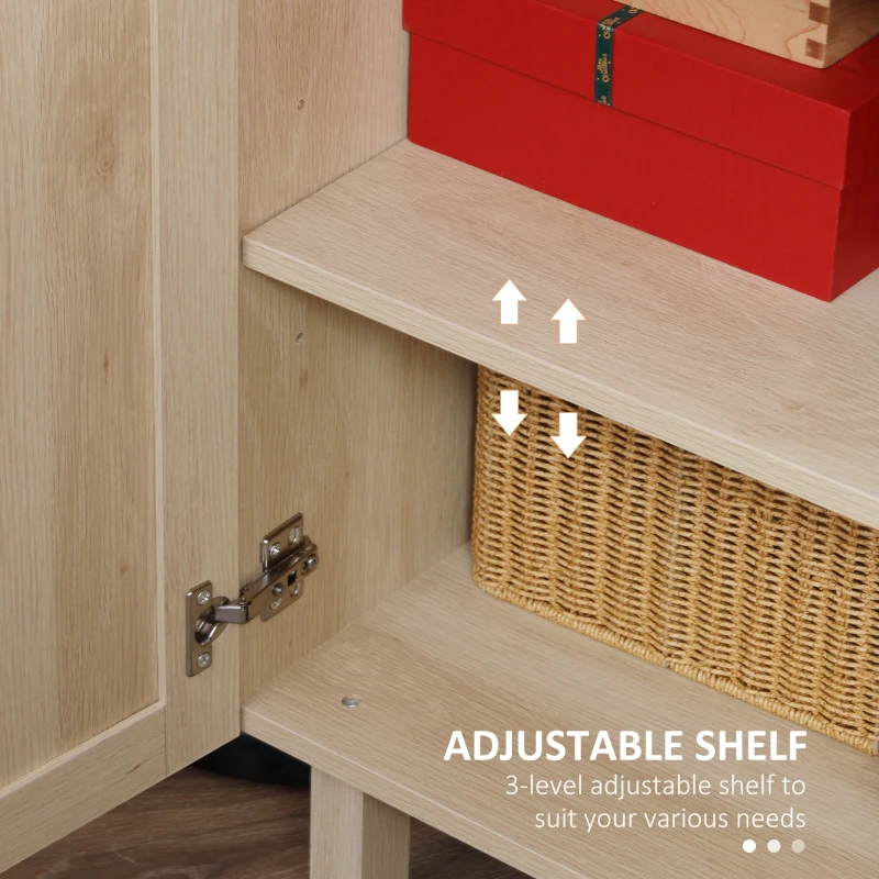 HOMCOM Boho Kitchen Cabinet, Buffet Cabinet with 3 Rattan Doors and Adjustable Shelves for Dining Room, Natural