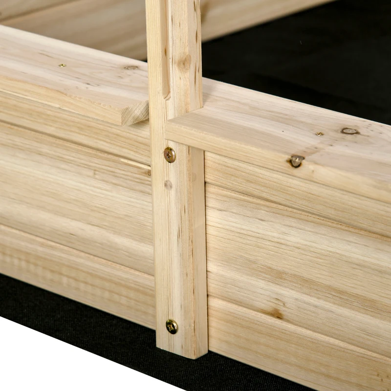 Outsunny Kids Wooden Sandbox Outdoor Children Sand Playset w/ Adjustable Canopy Shade, Bottom Liner, Seat, Plastic Basin, for 3-8 Years Old Boys and Girls