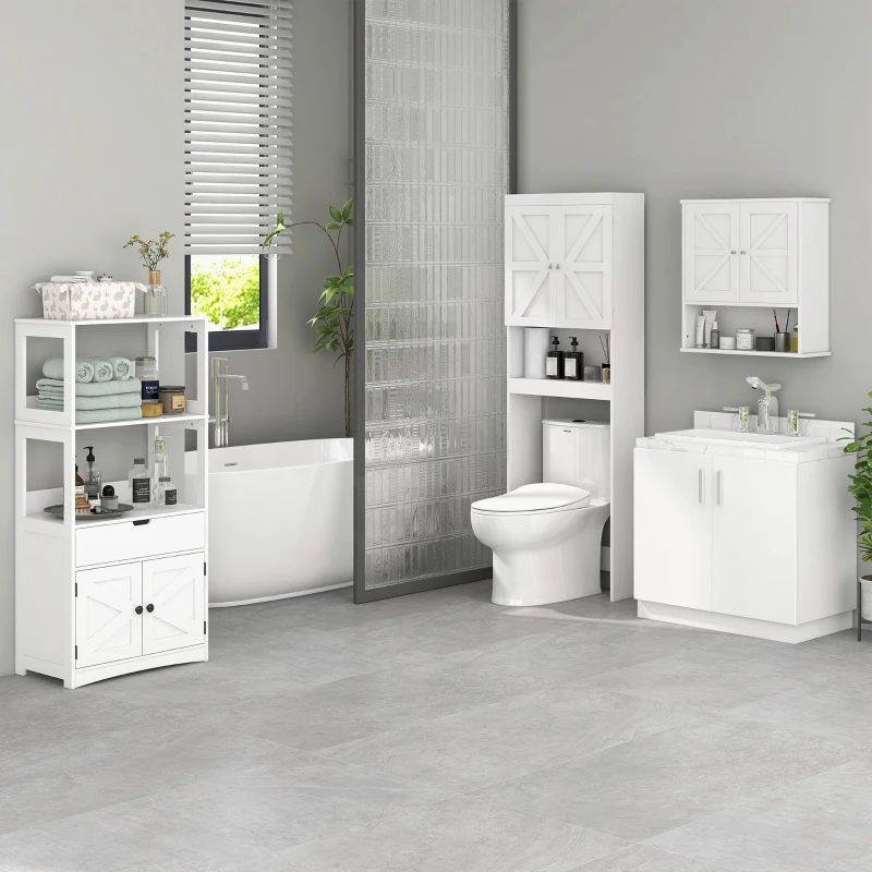 kleankin Farmhouse Bathroom Storage Cabinet, Linen Cabinet with Drawer and Shelves, 23.5" x 13" x 48.5", White