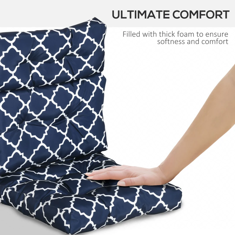 Outsunny Outdoor Seat/Back Chair Cushion, One-Piece Patio Chair Cushion Replacement, Tufted Pillow with Thick Filling and String Ties, 44" x 42" x 4", Blue