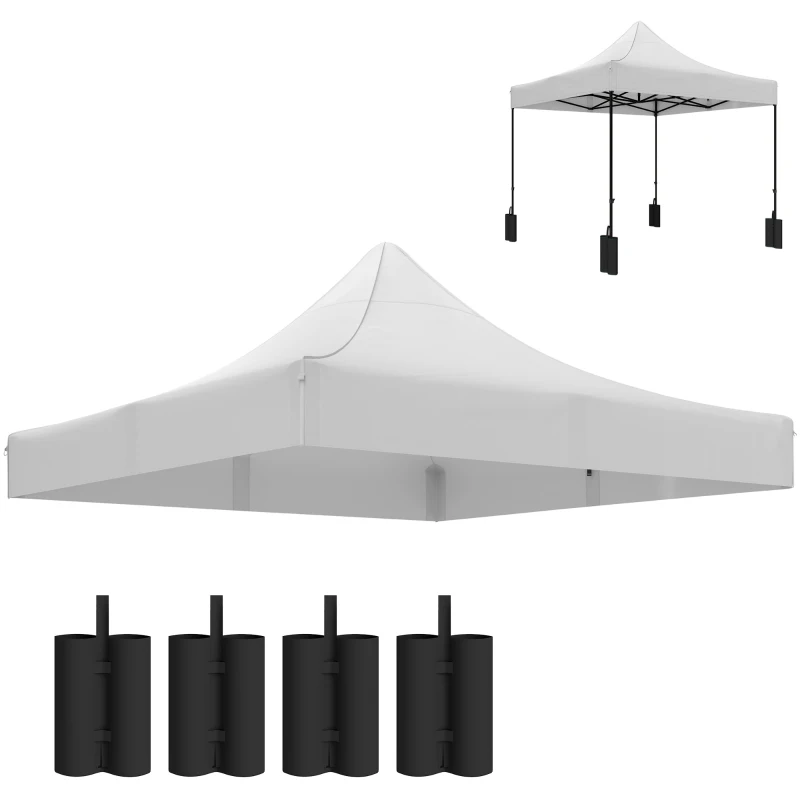 Outsunny 10' x 10' Replacement Canopy Top for Pop Up Canopy Tent with 4 Sand Bags, UPF50+ Protection, White