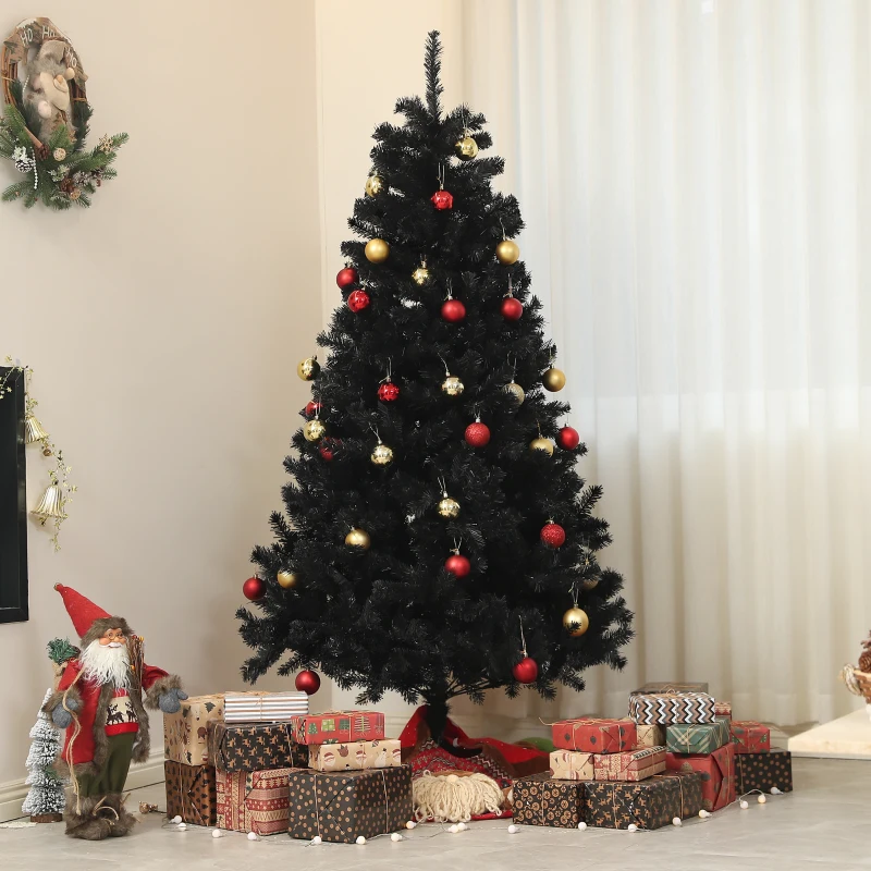HOMCOM 6ft Unlit Artificial Black Christmas Tree, Holiday Décor with 1000 Branch Tips, Auto Open and Steel Base