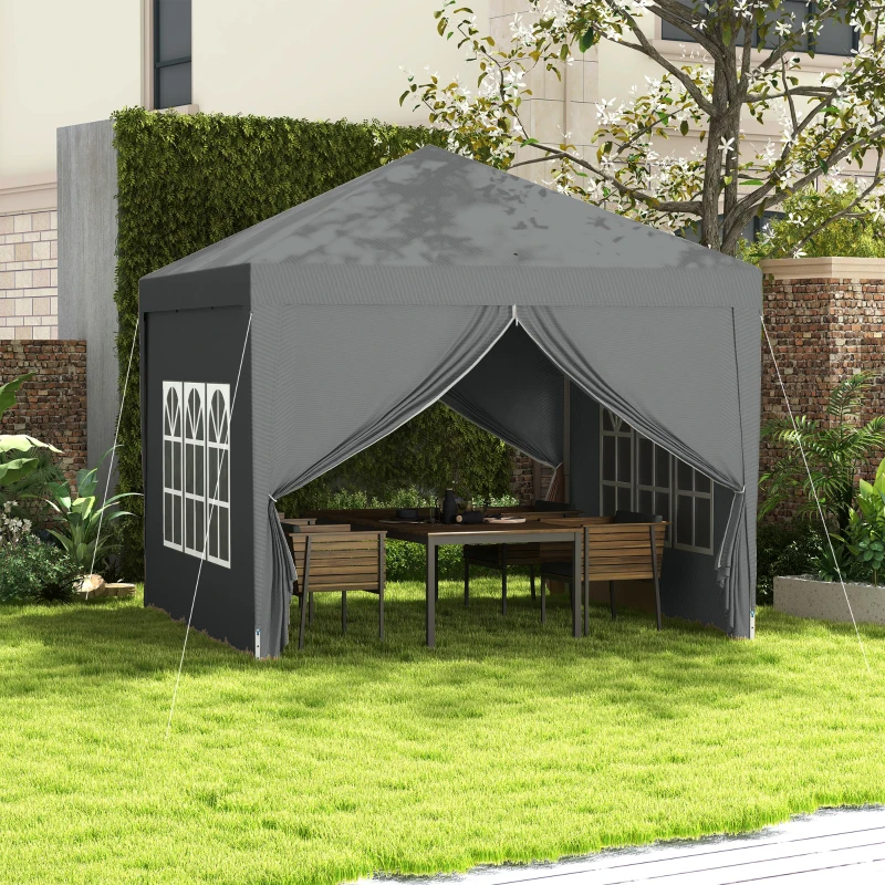 Outsunny 10'x10' Outdoor Pop Up Party Tent Wedding Gazebo Canopy with Carrying Bag (Light Grey)