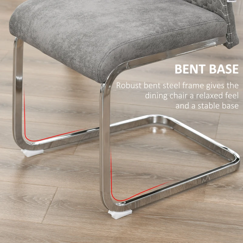 HOMCOM Set of 2 Dining Chairs High Back Accent Chair for Dining Room, Living Room with Bent Metal Base, Grey