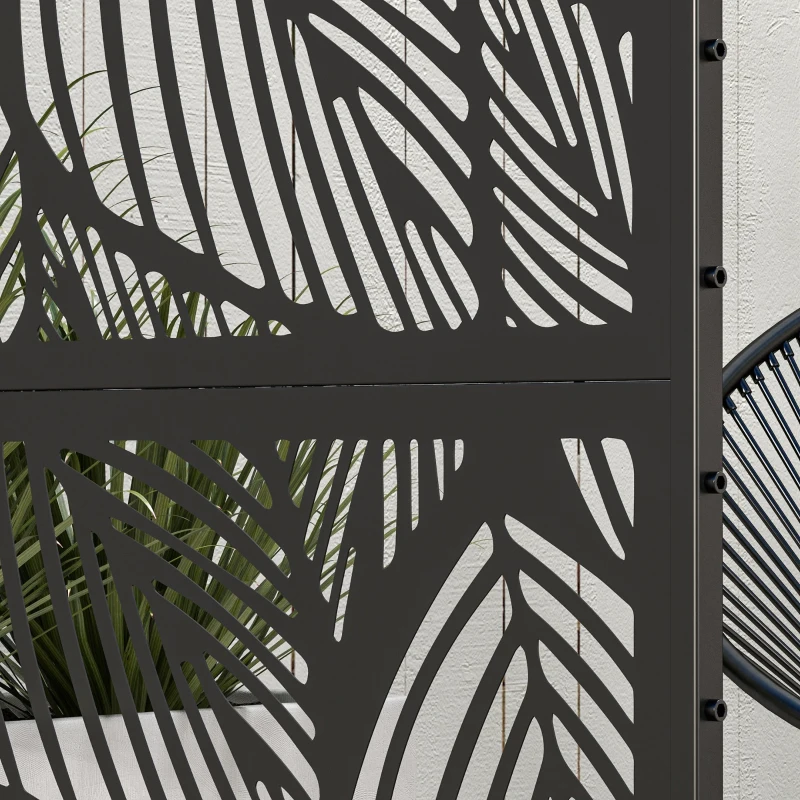 Outsunny 6.5FT Decorative Outdoor Divider, Metal Privacy Screen with Stand, Leaf Style, Black