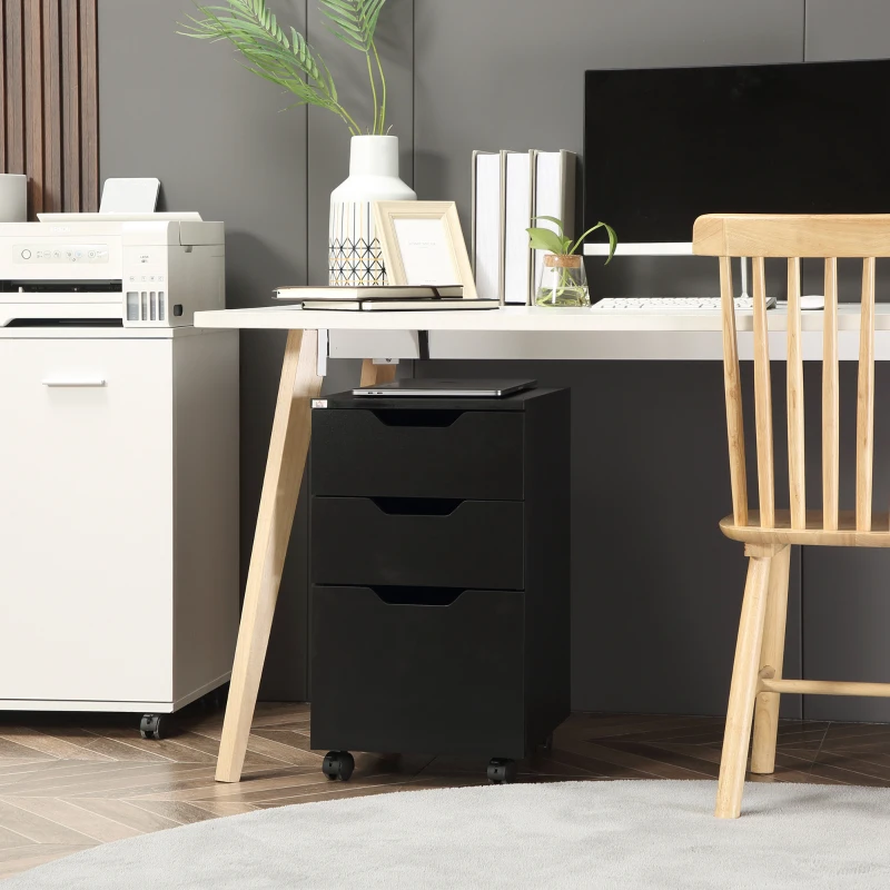 HOMCOM 3 Drawer Mobile File Cabinet, Rolling Printer Stand, Vertical Filing Cabinet, Black