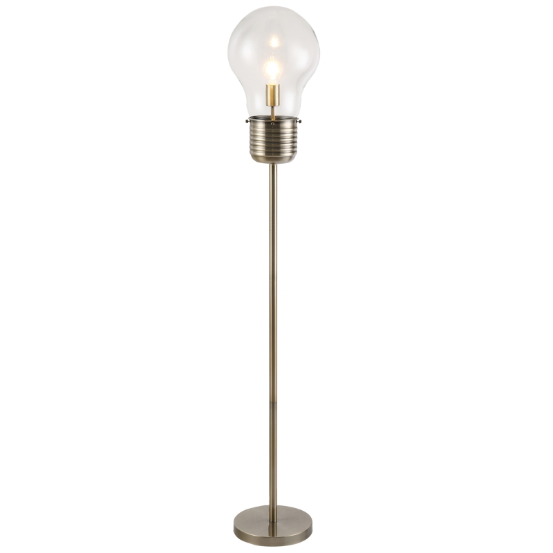 HOMCOM Industrial Tall Pole Floor Lamp with Metal Base, Modern Standing Lamp, Bulb-Shaped Glass Shade, On/Off Foot Switch, E26 Bulb Base for Bedroom, Living Room, Bronze