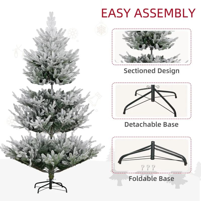 HOMCOM 7.5 FT Artificial Christmas Tree, Flocked Hinged Xmas Tree with 1218 Tips, Steel Base, Auto Open, Green