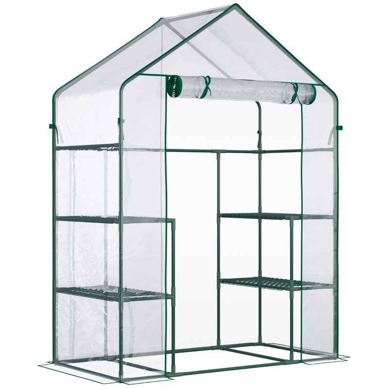 Outsunny Portable Walk-In Greenhouse – 8' X 6' X 7' With Steel Frame, Polyethylene Cover, And Shelves