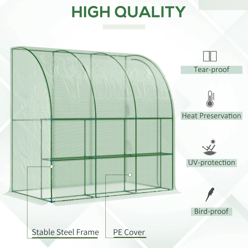 Outsunny 7' x 4' x 7' Outdoor Lean-to Walk-in Garden Greenhouse with Roll-Up Door Hot House for Plants Herbs Vegetables, Green