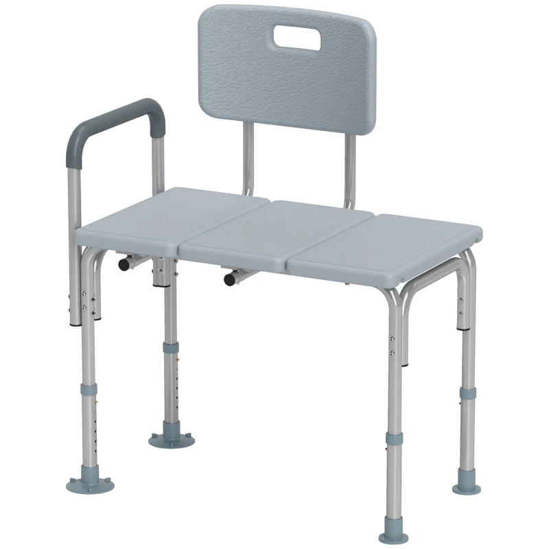 HOMCOM 6-Level Adjustable Bath and Shower Transfer Bench Aluminum Chair with Non-Slip Feet, Armrest & Backrest Grey