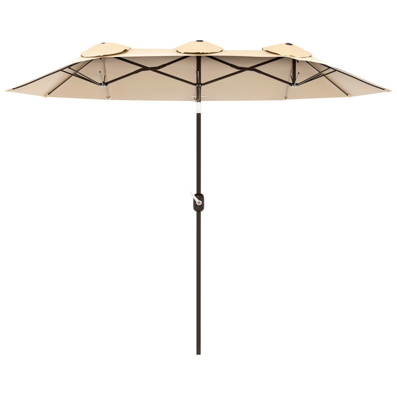 Outsunny 9.7' Double-sided Outdoor Patio Umbrella with Tilt, Crank and Vents, Brown