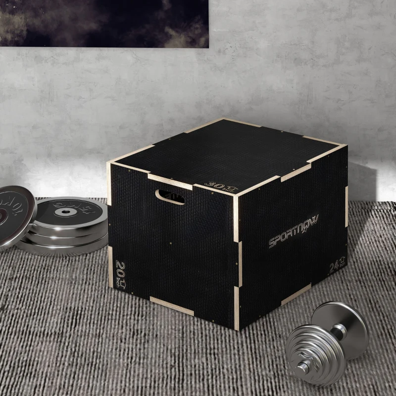 Soozier 30/24/20 In Wooden Plyometric Jump Box with Handle Openings for Home Gym Workout Training