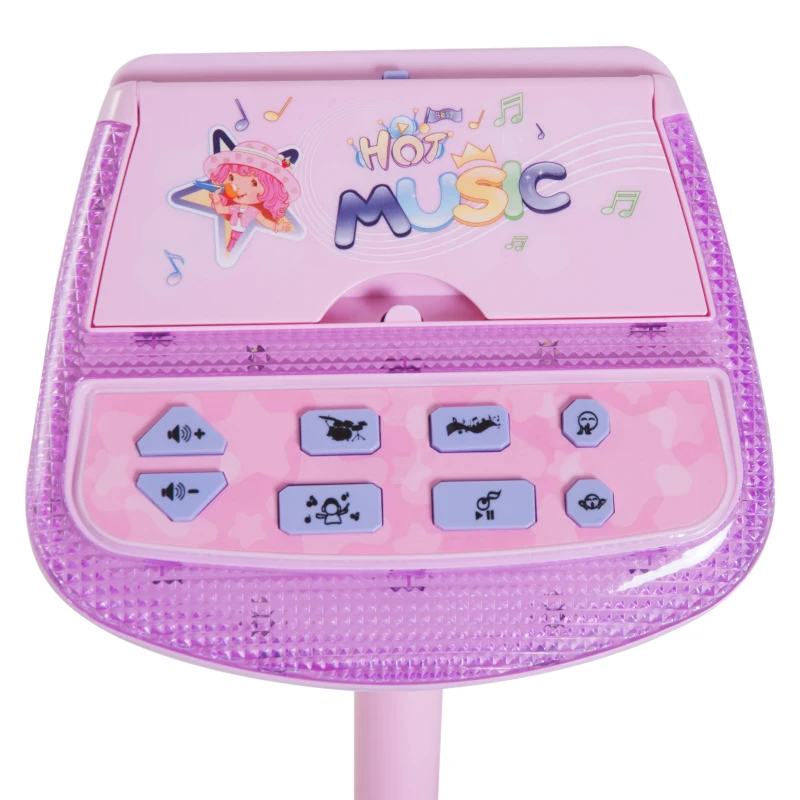 Qaba Kids Karaoke Disco Machine Toy Adjustable Microphone Speaker Stand Connected to iPod Phone MP3 Players Light Pink