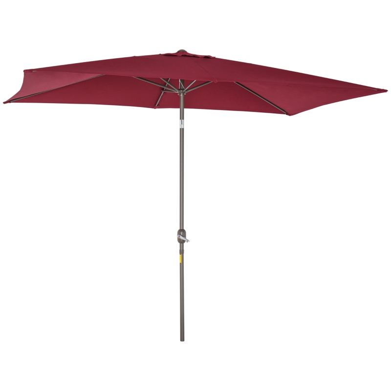 Outsunny 6.5x10ft Patio Umbrella, Rectangle Market Umbrella with Aluminum Frame and Crank Handle, Garden Parasol Outdoor Sunshade Canopy, Wine Red
