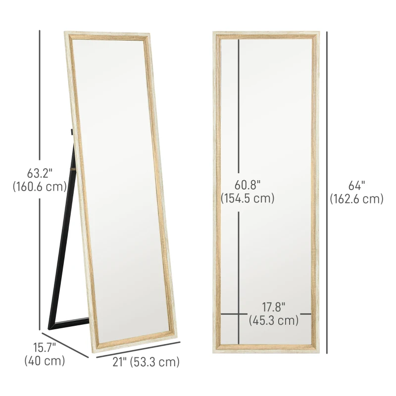 HOMCOM Floor Standing Mirror, Full Length Mirror, Free Standing, Leaning or Wall Mirror with Frame for Bedroom, Dark Wood Grain