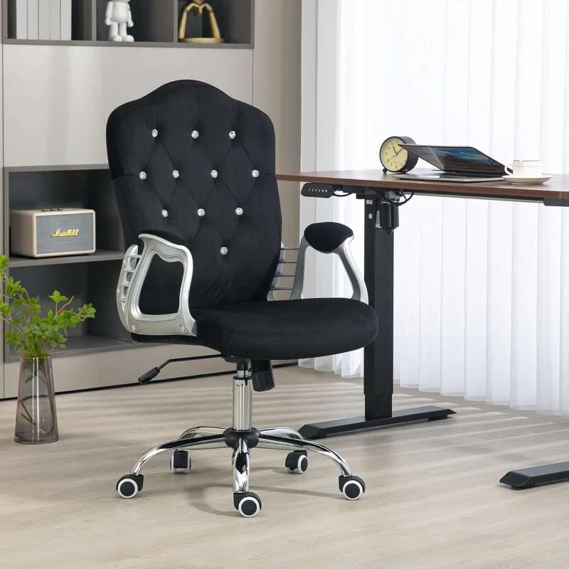 Vinsetto Velvet Office Chair Desk Chair with 360 Degree Swivel Wheels Adjustable Height Tilt Function Black