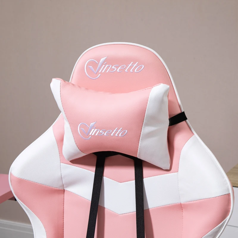 Vinsetto Racing Gaming Chair with Lumbar Support, Head Pillow, Swivel High Back Recliner Gamer Desk Chair for Office, Pink