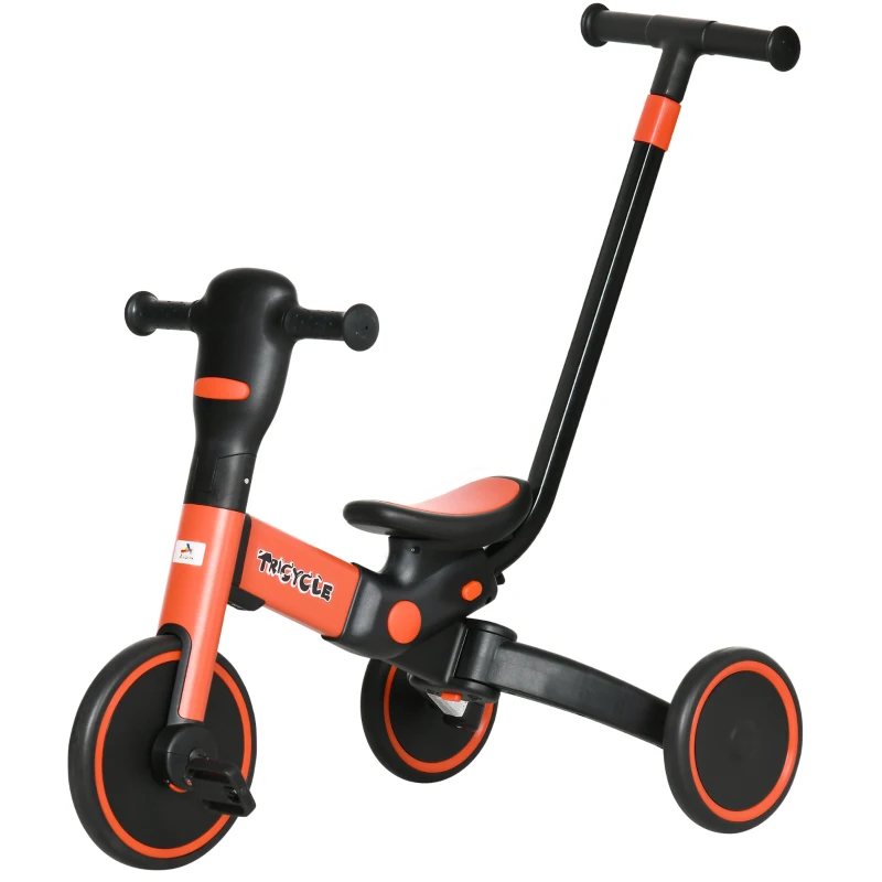 Aosom 4-in-1 Toddler Tricycle, Adjustable Balance Bike, Kids Bike, Baby Bicycle Push Trike for Kids 2-4 with Folding Trike Handle, Outdoor Toy for Toddlers & Kindergarteners, Red