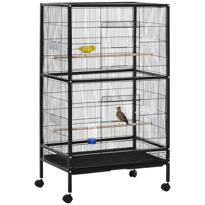 PawHut Bird Cage Conure Parrot Budgie Cage with Bird Perch & Wheels, Black