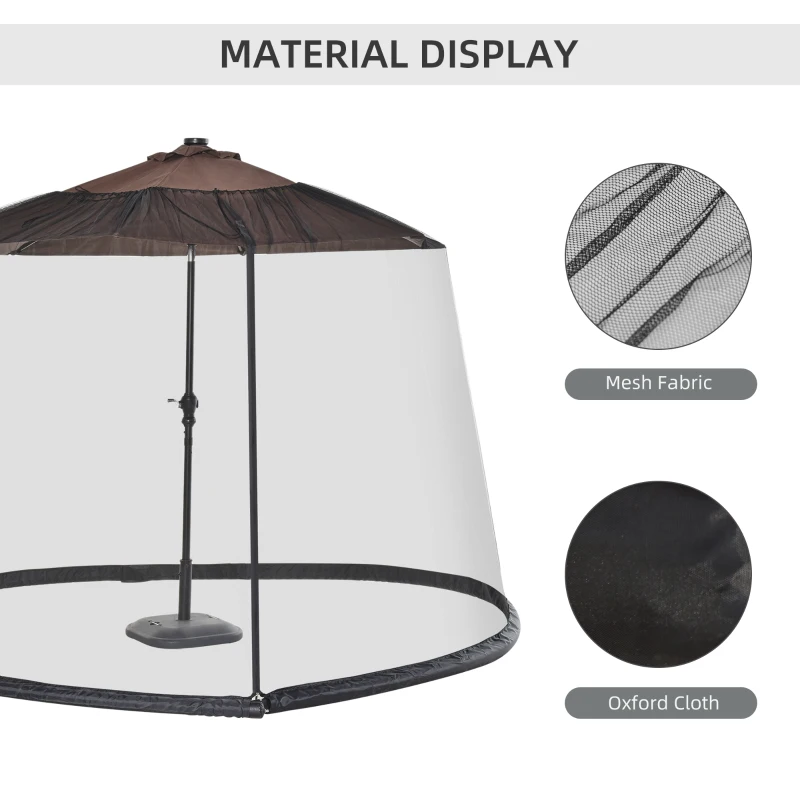 Outsunny 7.5FT Patio Umbrella Net, Universal Canopy Mesh Netting with Zipper Door, Weight & Draw String for Umbrella Table or Outdoor Seating, Black