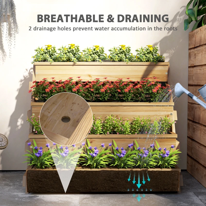 Outsunny 4 Tier Vertical Raised Garden Bed with Drainage Holes, Outdoor Planter Box for Herbs, Vegetables, and Flowers