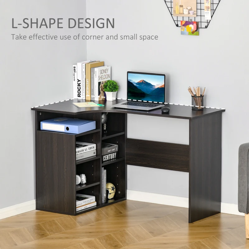 HOMCOM 47.25" L-Shaped Computer Desk, Writing Desk, Corner Desk with Storage Shelves for Home Office, Study, Black