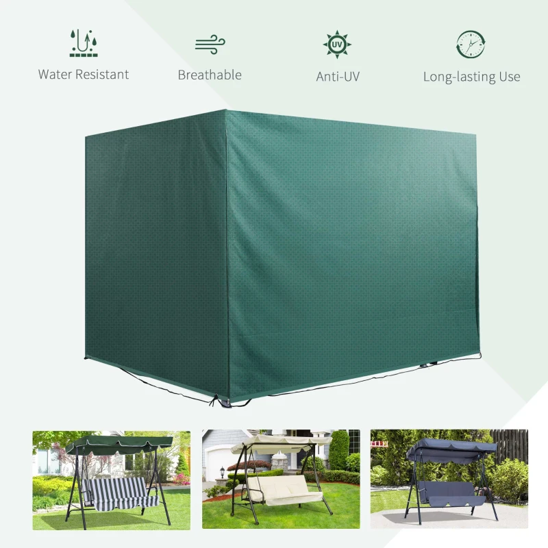 Outsunny 3-Seater Patio Swing Cover, Outdoor Garden Furniture Protection Hammock Glider Cover, Waterproof Dustproof Windproof, 85" x 61" x 59", Dark Green