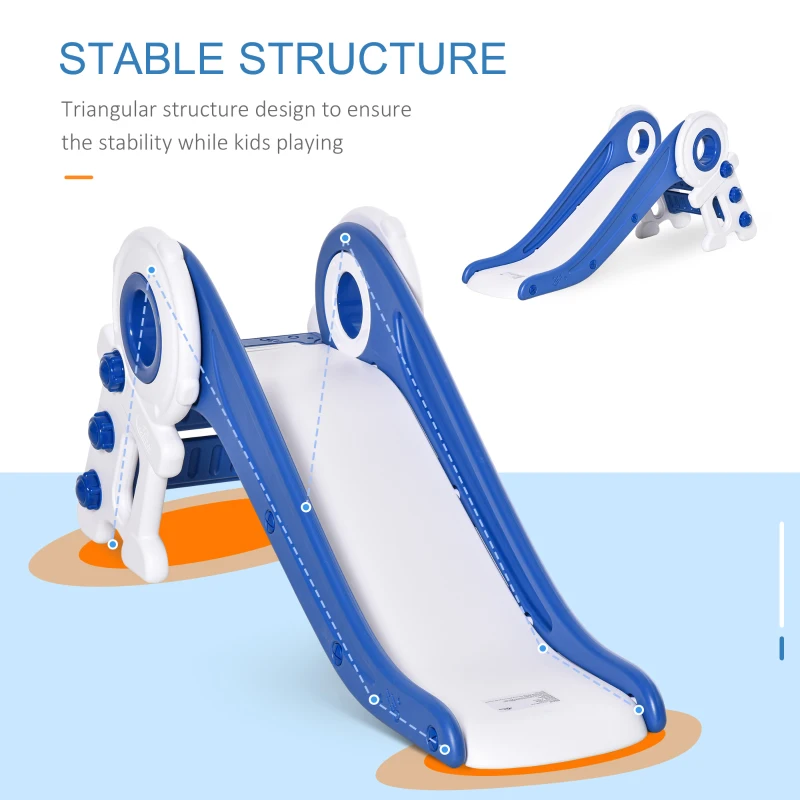 Qaba Folding Kids Slide, Activity Freestanding Climber for Ages 1-3 Years, Indoor and Outdoor Exercise Playset Toy Center, with Cartoon Astronaut Shape, Blue