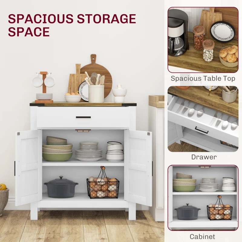 HOMCOM Rustic Sideboard Farmhouse Kitchen Storage Cabinet w/ Drawer & Shelf for Living Room Entryway Home Brown