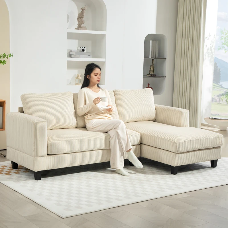 HOMCOM L Shaped Couch, L Shape Sofa with Chaise Lounge and Spring Cushion for Living Room, Bedroom, Beige