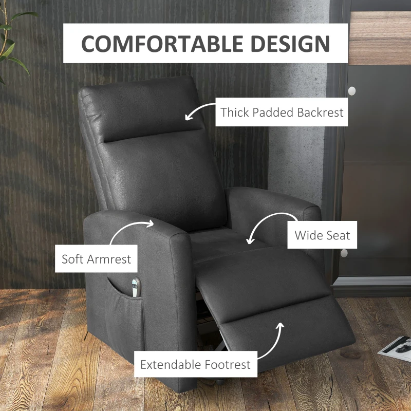 HOMCOM Power Lift Recliner Chair with Remote Control Side Pocket for Living Room Home Office Study Grey