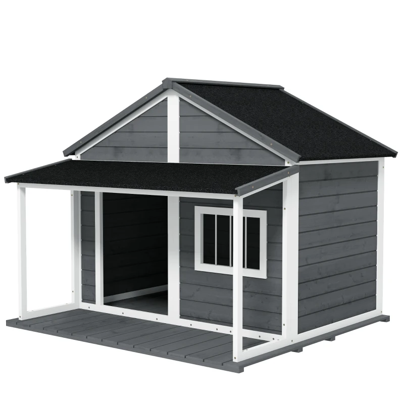 PawHut Outdoor Cabin Style Dog House, Medium Dogs, 53 lbs, Gray