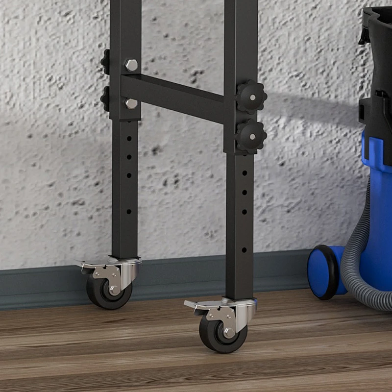 HOMCOM 47.25" Work Bench with Height Adjustable Legs, Bamboo Tabletop Workstation Tool Table on Wheels for Garage, Weight Capacity 1320 Lbs, Black/Natural