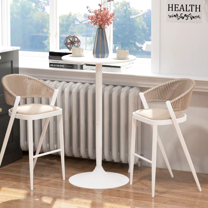 HOMCOM High Top Bar Table, Modern Round Dining Table with Painted Top and Steel Base, Bistro Table for 2 People, White