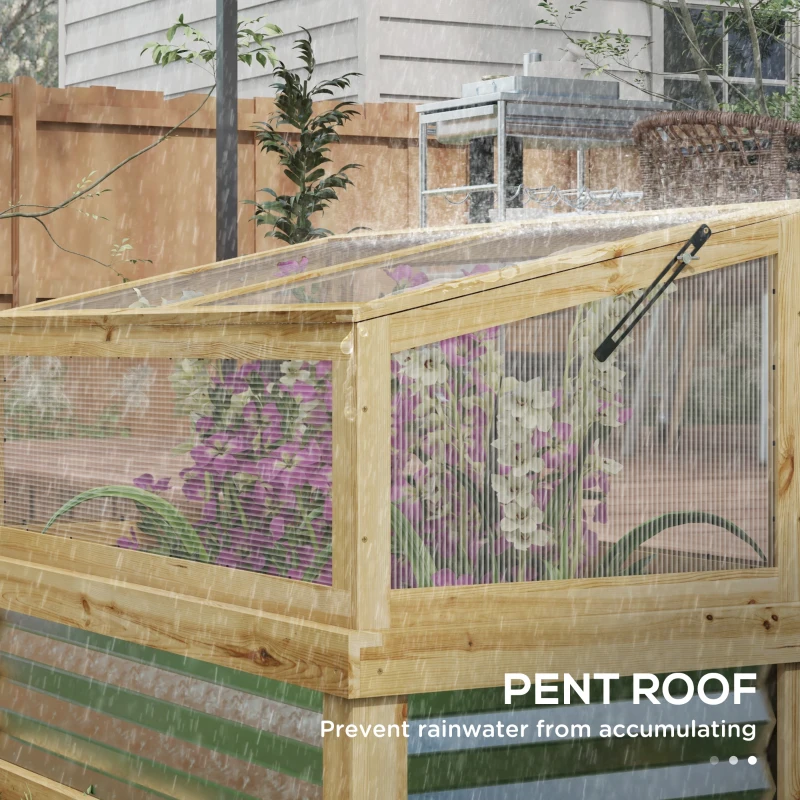 Outsunny Raised Garden Flower Bed Kit with Lean-to Greenhouse, Wooden Cold Frame Planter, 41" x 22.5" x 28.25", Natural