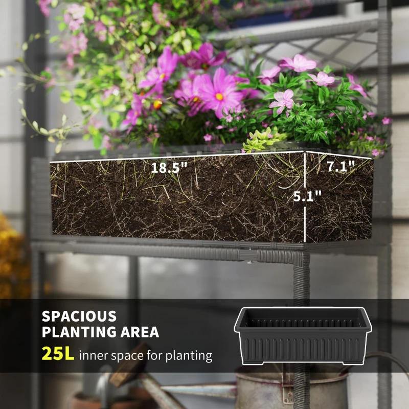 Outsunny Outdoor Wicker Planter with Trellis for Climbing Plants, Freestanding Rattan Garden Box with Storage Shelf, Black