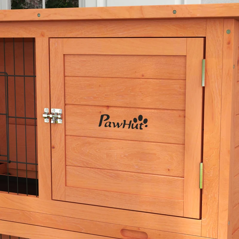 PawHut Wooden Rabbit Hutch with Trays, Ramp, Asphalt Roof, Doors for 1-2 Rabbits, 47" x 20" x 40", Orange