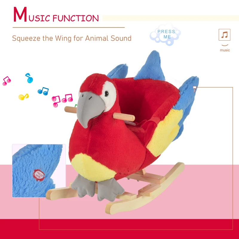 Qaba Kids Ride-On Rocking Horse Toy Parrot Style Rocker with Fun Music & Soft Plush Fabric for Children 18-36 Months