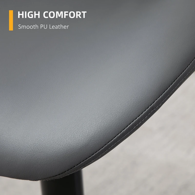 HOMCOM PU Leather Bar Stools Set of 2, Adjustable Height Swivel Bar Chairs with Footrest for Home Pub Area, Grey
