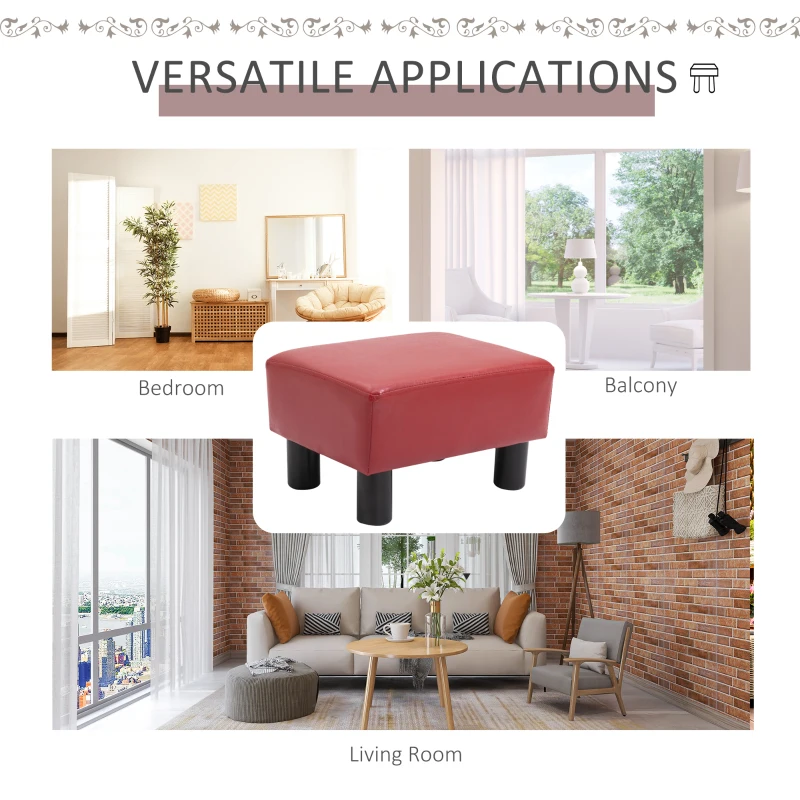 HOMCOM Modern Small Faux Leather Ottoman Footrest Sofa Side Stool Rectangle (Red)