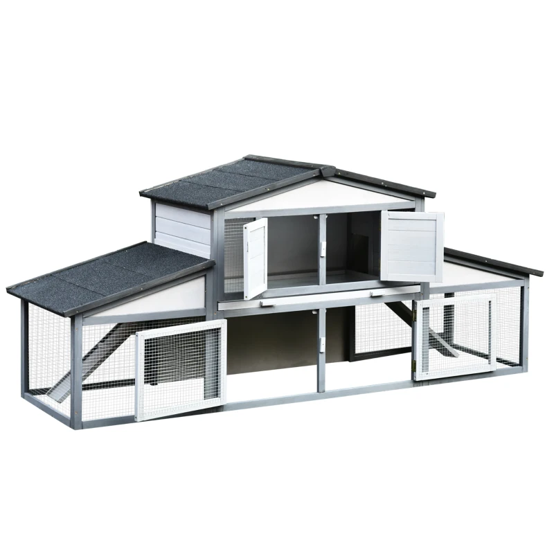 PawHut Deluxe Large Rabbit Hutch Small Animal House Portable Large Outdoor with Run Box, Grey