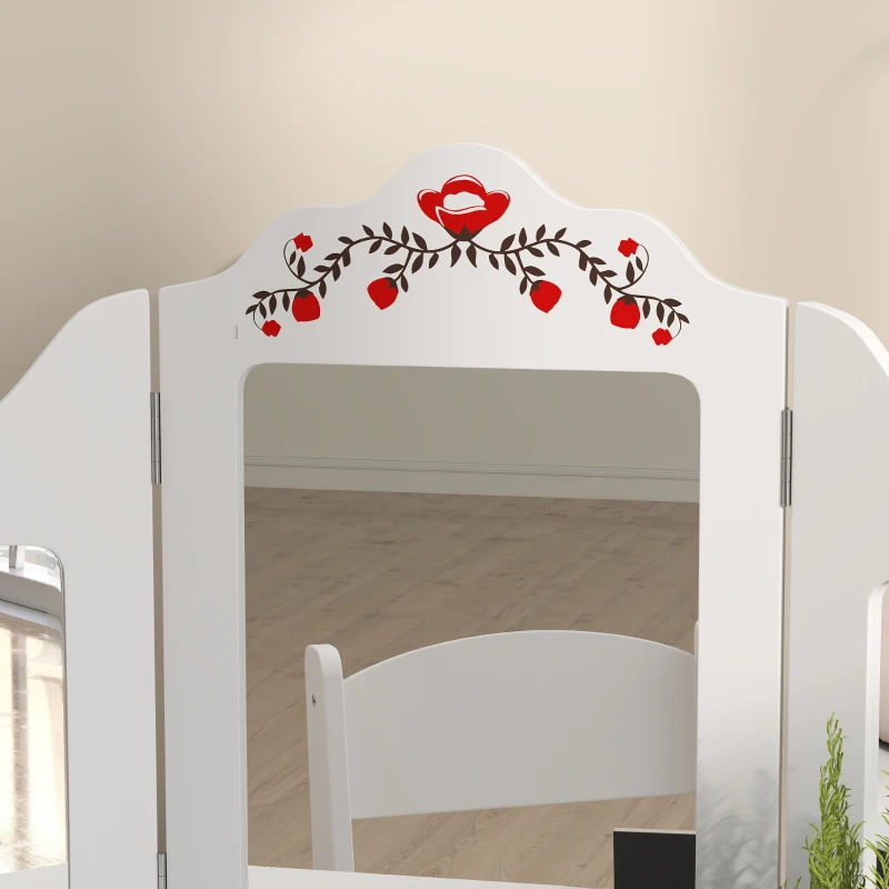 Qaba Kids Vanity Set, Dual-Use Dressing Table with Removable Tri-Folding Mirror and Drawer, for Ages 3-8, White