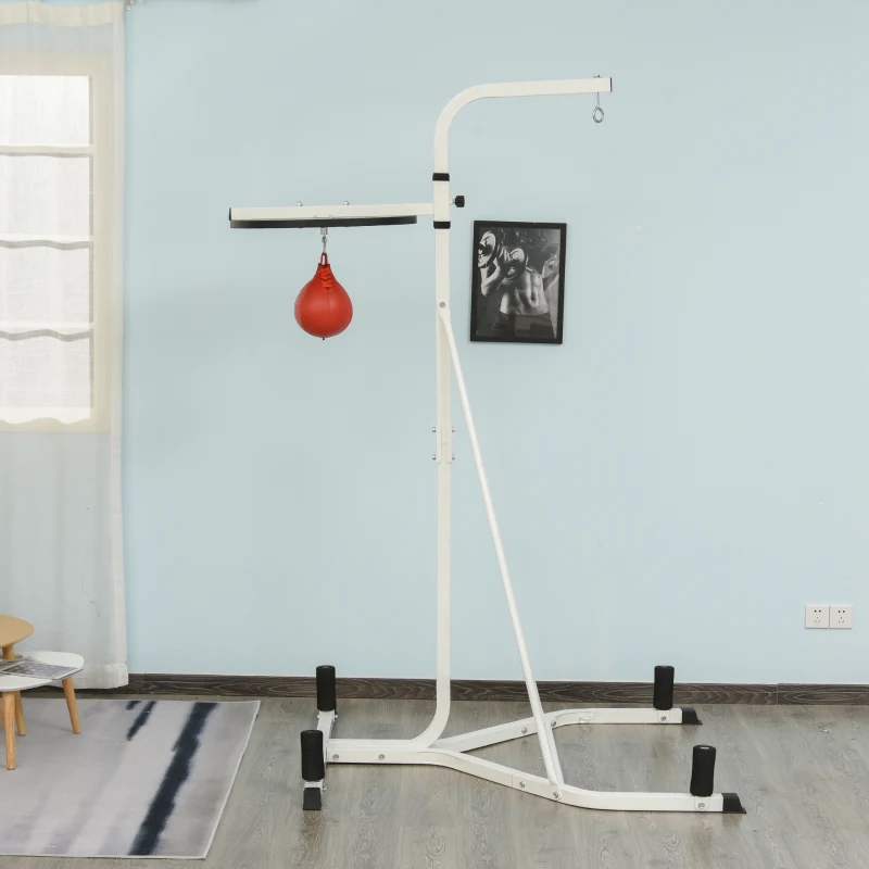 Soozier Free Standing Boxing Bag Stand, Speed Bag Station, Heavy Bag Set, Punching Ball, Boxing Rack Heavy Duty Equipment for Training at Home, White