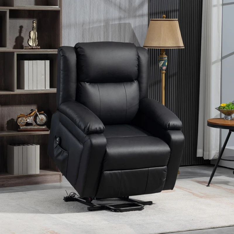HOMCOM Lift Chair for Seniors, PU Leather Upholstered Electric Recliner Chair with Remote, Side Pockets, Quick Assembly, Black