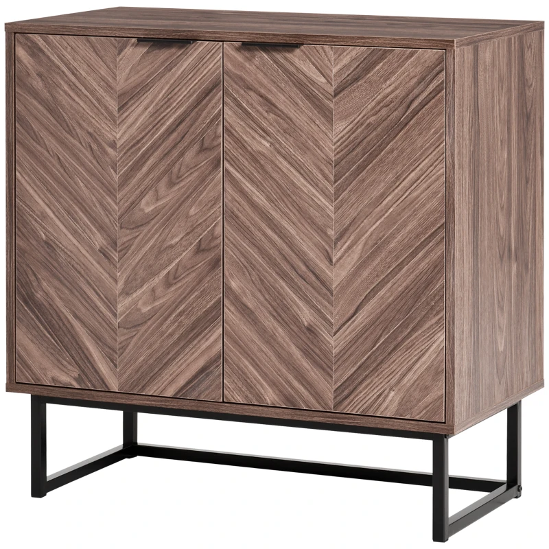 HOMCOM Sideboard Buffet Cabinet, Chevron Double Door Kitchen Cabinet, Accent Cabinet with Adjustable Shelf, Walnut
