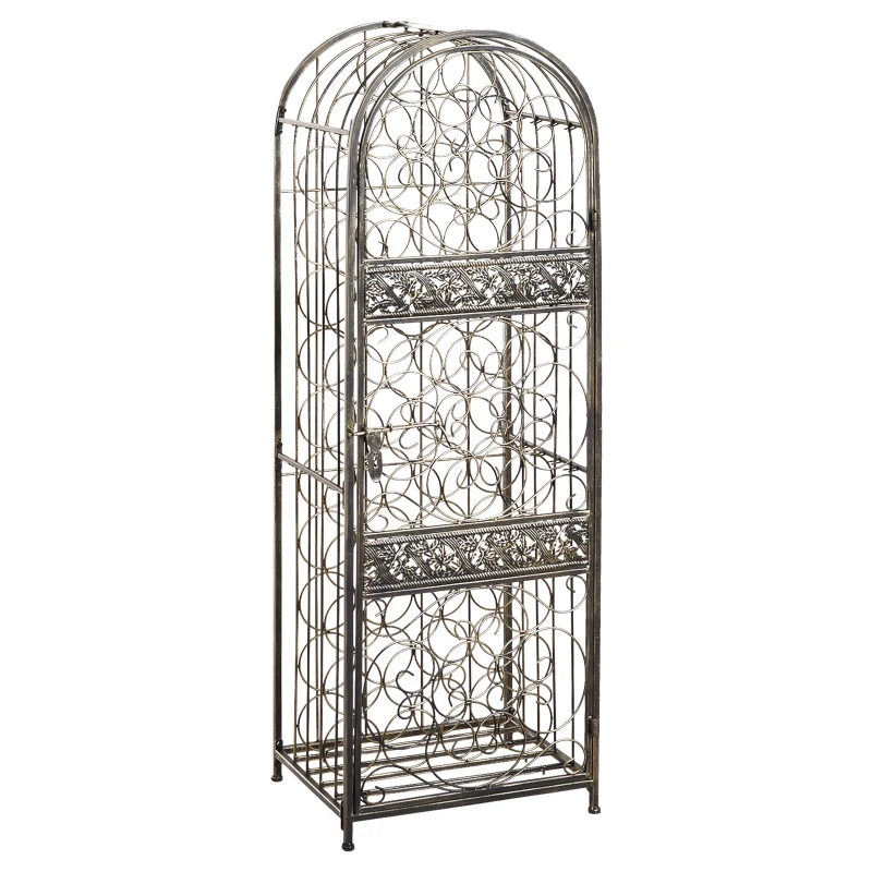 HOMCOM 45 Bottle Wrought Iron Wine Rack Jail with Lock - Antique Bronze