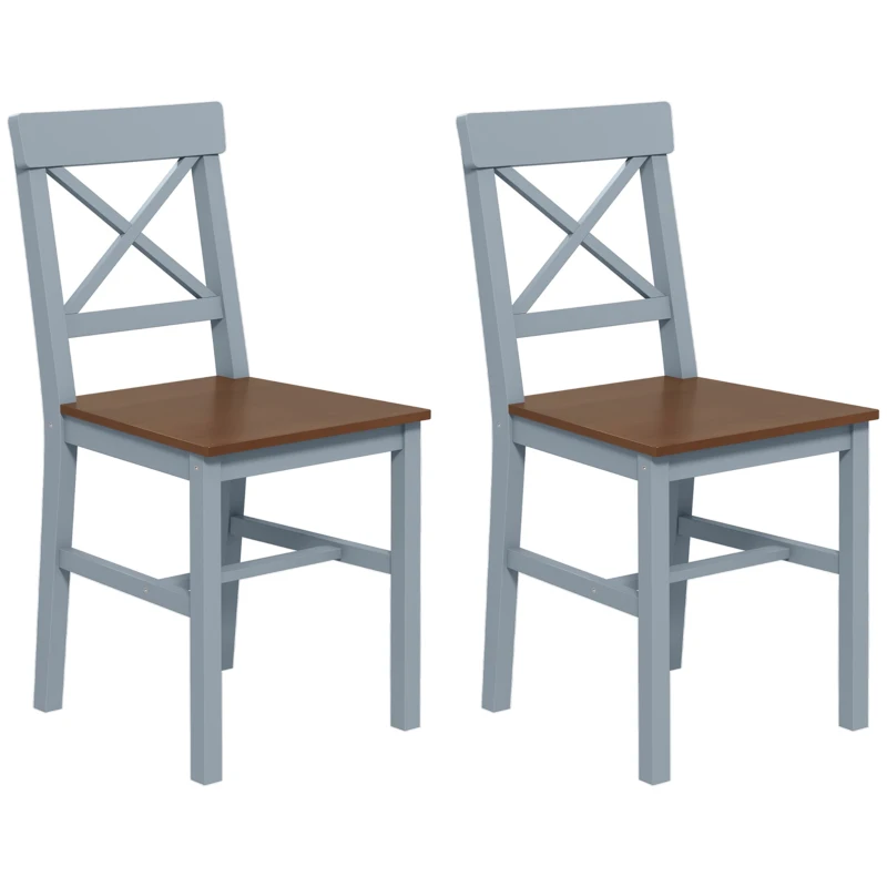 HOMCOM Farmhouse Wooden Dining Chairs Set of 2 with Cross Back, Grey