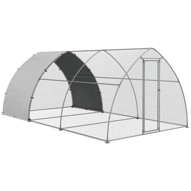 PawHut Metal Chicken Coop with Waterproof and Anti-UV Cover, Walk in Poultry Cage Outdoor for 14-18 Chickens, 10'x18.4'x7.2'